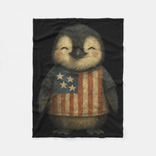 Vintage Penguin American Flag Celebrating Independ Fleece Blanket