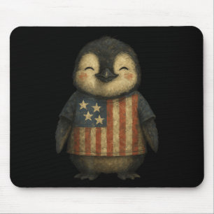 Vintage Penguin American Flag Celebrating Independ Mouse Pad