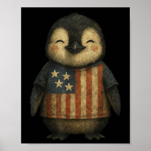 Vintage Penguin American Flag Celebrating Independ Poster