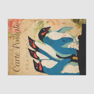 Vintage Penguins Floral Flowers French Tissue Paper