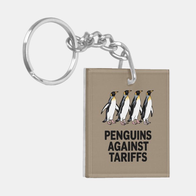 Vintage Penguins Protest Against Tariffs Funny  Key Ring (Front Left)