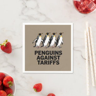 Vintage Penguins Protest Against Tariffs Funny Napkin