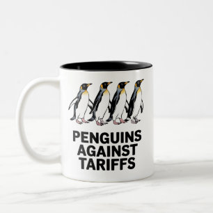 Vintage Penguins Protest Against Tariffs Funny Two-Tone Coffee Mug