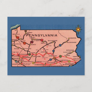 Vintage Pennsylvania Map  Postcard