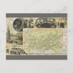 Vintage Pennsylvania Map Postcard