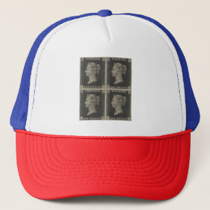 Vintage Penny Black Postage Stamps Trucker Hat