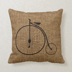Vintage Penny-Farthing Bicycle On Faux Burlap Cushion