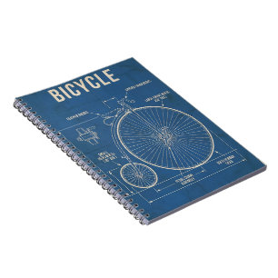 Vintage Penny Farthing Blueprint Spiral Notebook