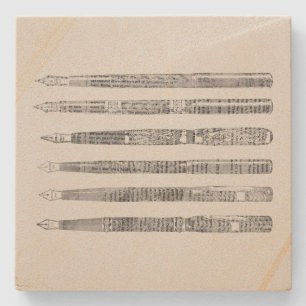 Vintage Pens Newspaper Art Illustration Stone Coaster