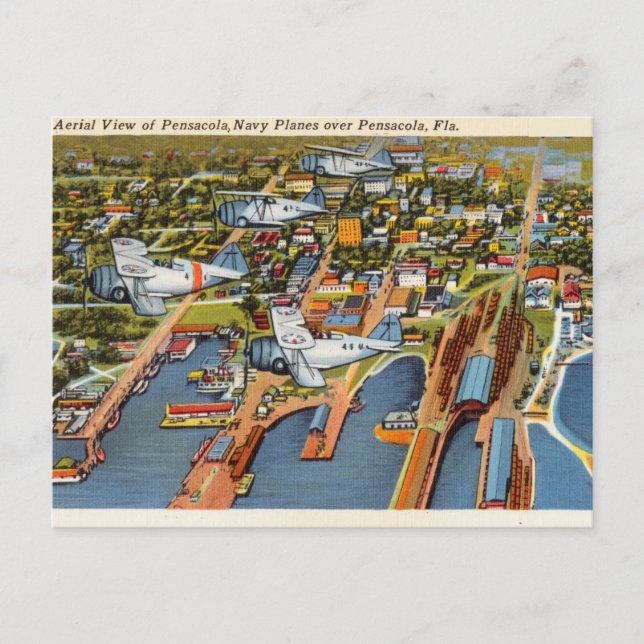 Vintage Pensacola Aerial View of Florida Postcard (Front)