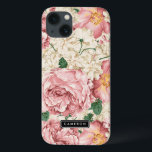Vintage Peonies and Hydrangeas Pattern iPhone 13 Case<br><div class="desc">Elegant iPad mini case featuring vintage illustrations of blush pink roses and peonies with ivory hydrangeas. This design is available in variety products. Click below for other designs.</div>