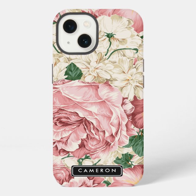 Vintage Peonies and Hydrangeas Pattern iPad Case (Back)