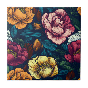Vintage Peonies Ceramic Tiles For Spa-Style Bath