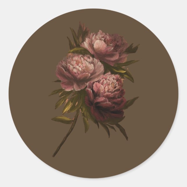 Vintage Peonies Classic Round Sticker (Front)
