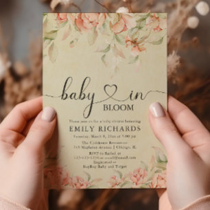 Vintage peonies floral Baby in Bloom Baby Shower Invitation