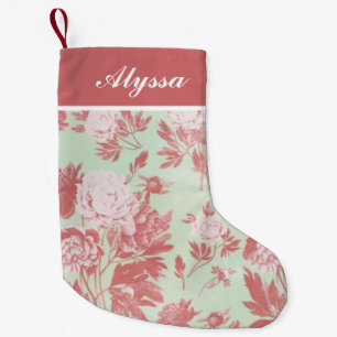 Vintage Peonies Personalised Small Christmas Stocking