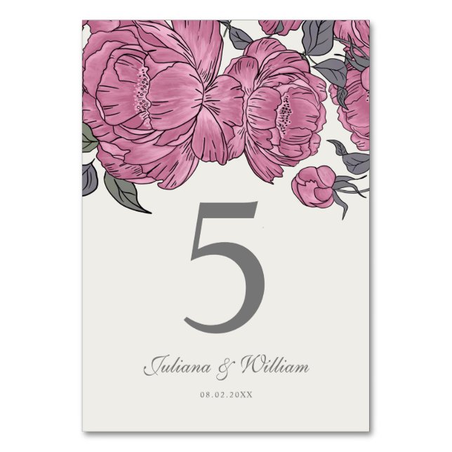 Vintage Peonies Table Number Card (Front)