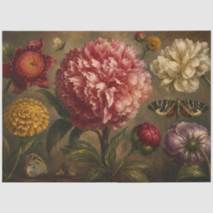 Vintage Peony and Butterfly Botanical Oil Painting Tissue Paper