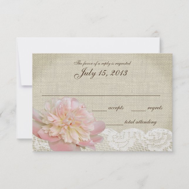 Vintage Peony and Lace Wedding Response Card (Front)