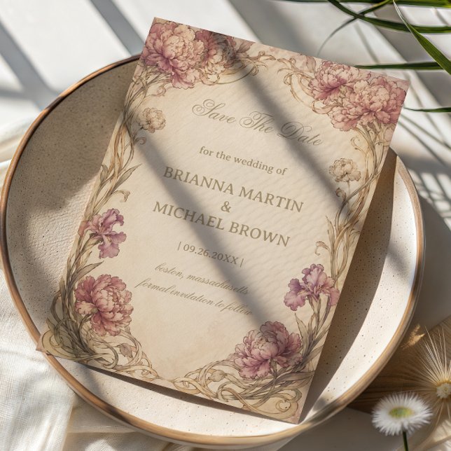 Vintage Peony Botanical Save The Date (Creator Uploaded)