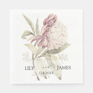 Vintage Peony Botantical Fine Art Wedding  Napkin