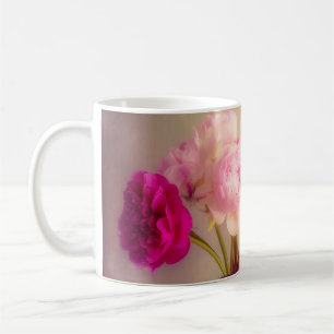 Vintage Peony Bouquet in Glass Vases Coffee Mug
