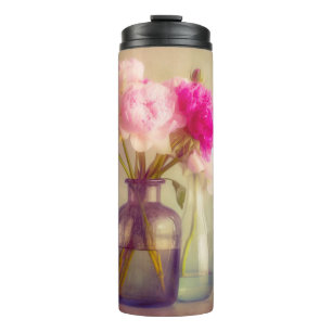 Vintage Peony Bouquet in Glass Vases Thermal Tumbler