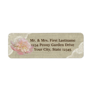Vintage Peony Burlap and Lace Return Address Label