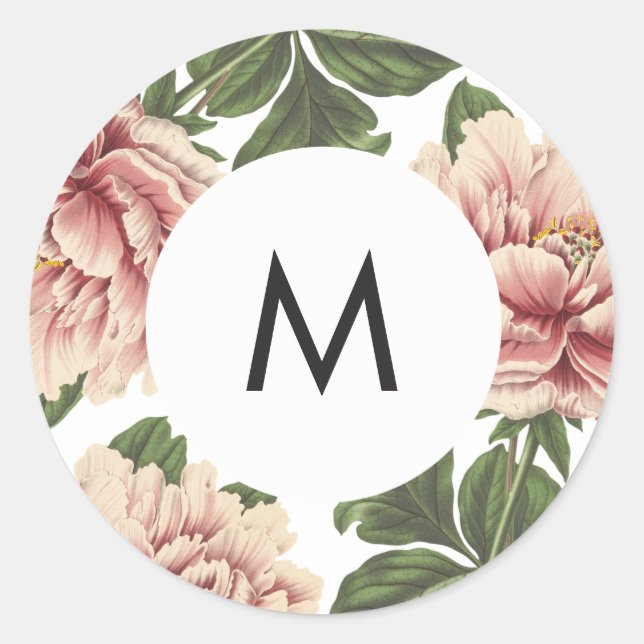 Vintage Peony Classic Round Sticker (Front)