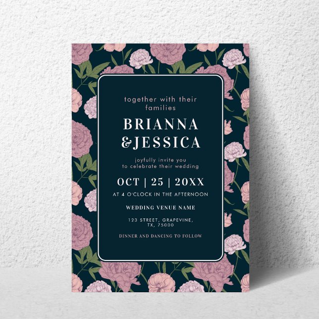 Vintage Peony Floral Botanical Photo Wedding Invitation (Creator Uploaded)