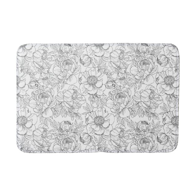 Vintage Peony Floral Pattern Bath Mat (Front)