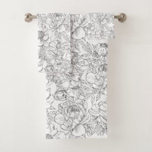 Vintage Peony Floral Pattern Bath Towel Set