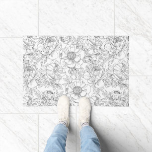 Vintage Peony Floral Pattern Doormat