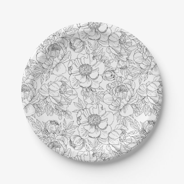 Vintage Peony Floral Pattern Paper Plate (Front)