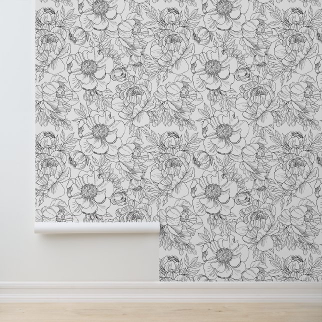 Vintage Peony Floral Pattern Wallpaper (Application)