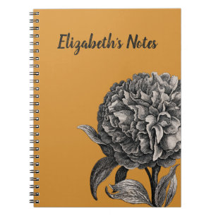 Vintage Peony Flower Illustration on Butterscotch Notebook
