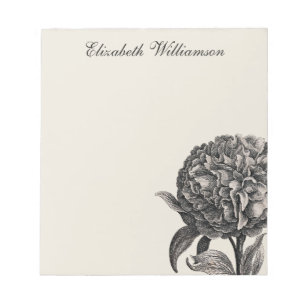 Vintage Peony Flower Illustration Personalised Notepad