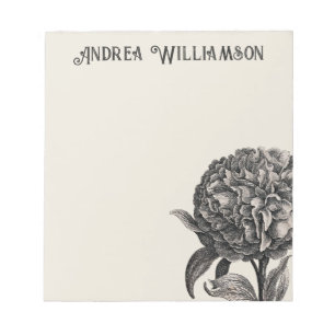 Vintage Peony Flower Illustration Personalised Notepad