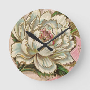 Vintage Peony Flower Round Clock