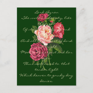 Vintage Peony Flowers Lord Byron Love Poem Announcement Postcard