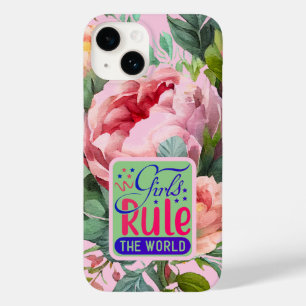 Vintage Peony Girl's Rule the World Quote Case-Mate iPhone 14 Case