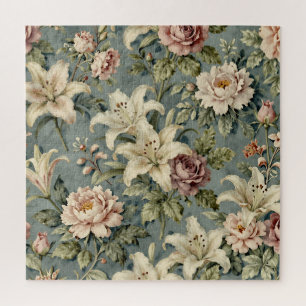 Vintage Peony Lily Floral Pattern Jigsaw Puzzle
