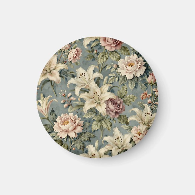 Vintage Peony Lily Floral Pattern Magnet (Front)
