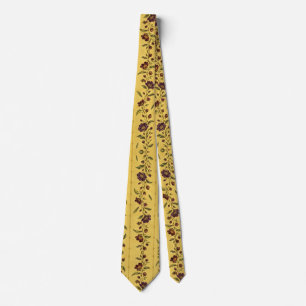 Vintage Peony Vine Butter Yellow & Plum Tie