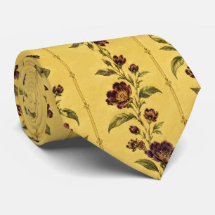 Vintage Peony Vine Butter Yellow & Plum Tie