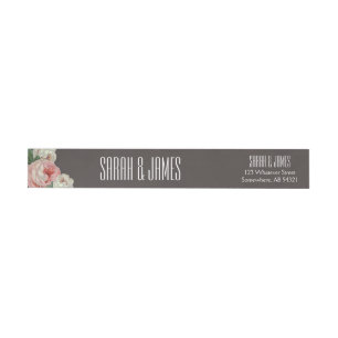 Vintage Peony Wedding Couple Brown Address Label