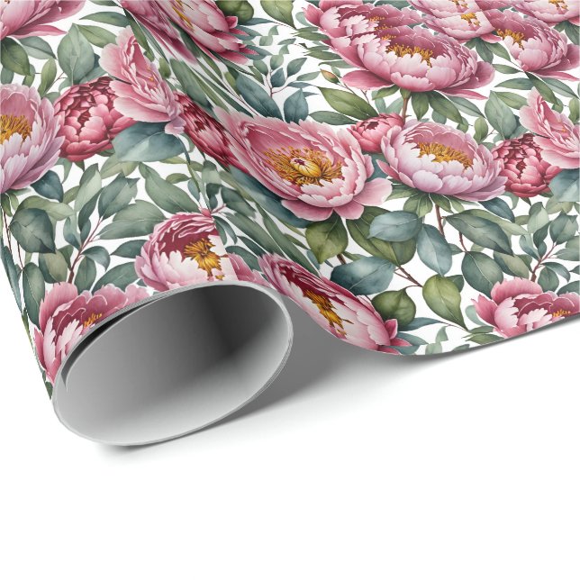vintage peopny rose custom name wrapping paper (Roll Corner)
