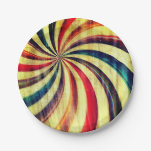 Vintage peppermint candy striped swirl red blue paper plate