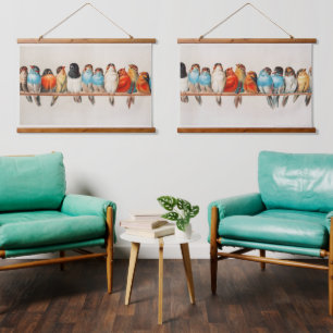 Vintage Perch Of Birds Hanging Tapestry