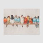 Vintage Perch of Birds watercolor Wildlife nature Tissue Paper<br><div class="desc">This Beautiful watercolor design is inspired by famous Painting A Perch of Birds by Hector Giacomelli (French,  1822-1904) (Artist). Twenty-four finches,  varying in pose and colour,  are perched in a row. The painting was digitally enhanced to intensify the colours and resized to fit in the dimensions of this item.</div>
